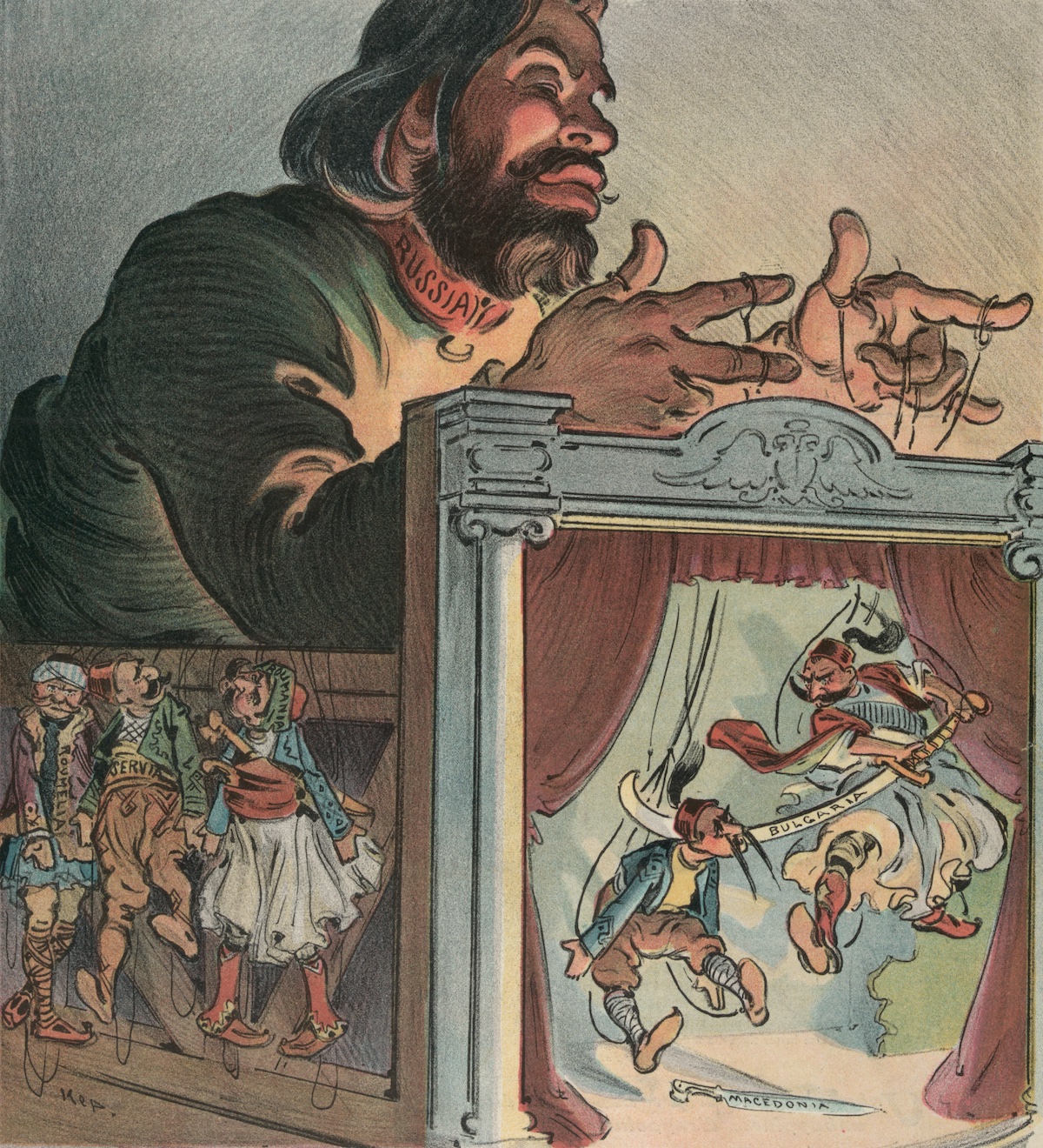 ‘A Continuous Performance Since Peter the Great’: Russia is shown manipulating conflict in the Balkans on the cover of Puck magazine, 7 October 1903. Library of Congress. Public Domain. ‘A Continuous Performance Since Peter the Great’: Russia is shown manipulating conflict in the Balkans on the cover of Puck magazine, 7 October 1903. Library of Congress. Public Domain.