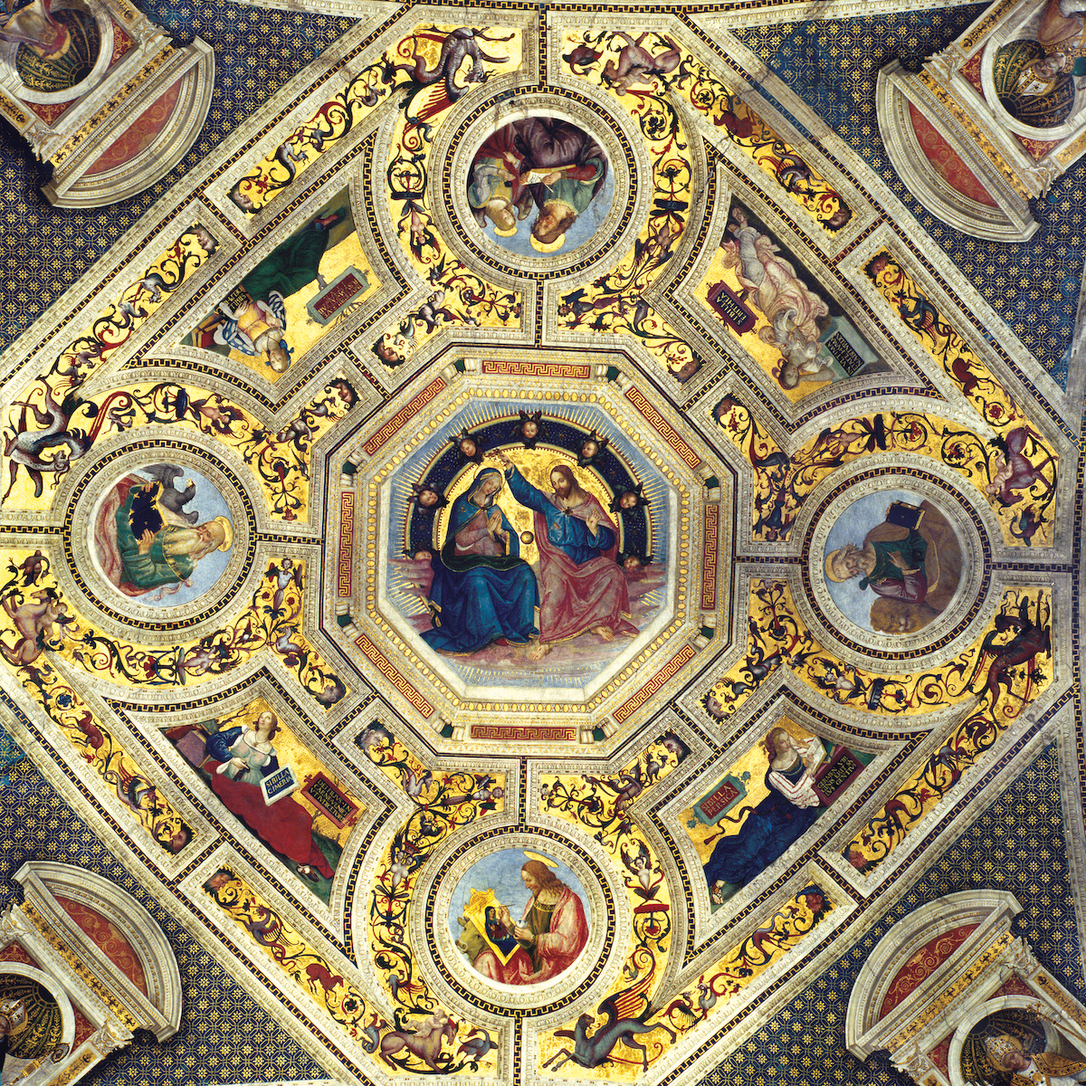 Ceiling of the Choir in St Maria del Popolo, Rome, by the deaf artist Bernardino di Betto, 15th century. Bridgeman Images. Ceiling of the Choir in St Maria del Popolo, Rome, by the deaf artist Bernardino di Betto, 15th century. Bridgeman Images.