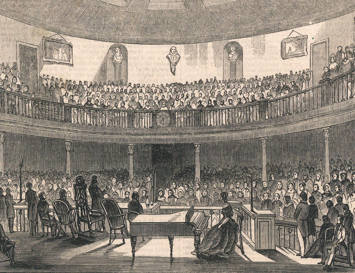 Charles Dickens addressing the Liverpool Mechanics’ Institution, Illustrated London News, 2 March 1844. Illustrated London News/Mary Evans. Charles Dickens addressing the Liverpool Mechanics’ Institution, Illustrated London News, 2 March 1844. Illustrated London News/Mary Evans.