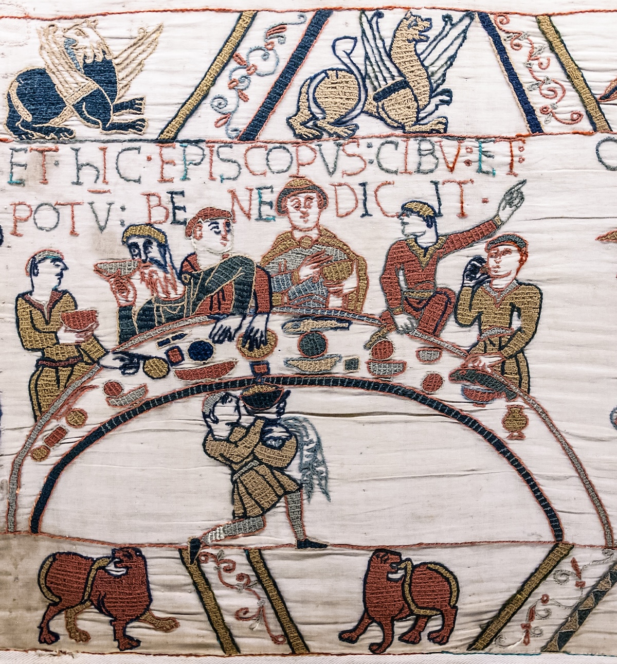 Bishop Odo blesses the food and wine, detail from the Bayeux Tapestry, late 11th century. Bridgeman Images. Bishop Odo blesses the food and wine, detail from the Bayeux Tapestry, late 11th century. Bridgeman Images.
