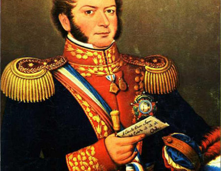 Painting of Bernardo O'Higgins holding the Chilean Constitution.