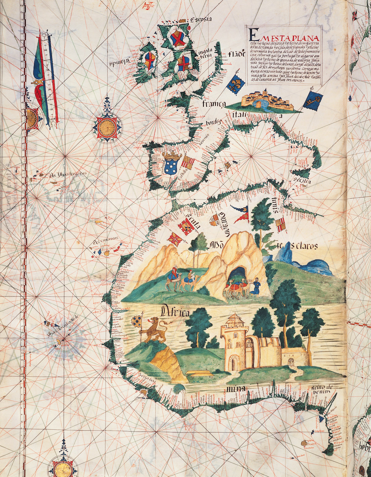 Portuguese portolan chart of West Africa and the Canary Islands, 1563. Photo Josse/Bridgeman images. Portuguese portolan chart of West Africa and the Canary Islands, 1563. Photo Josse/Bridgeman images.