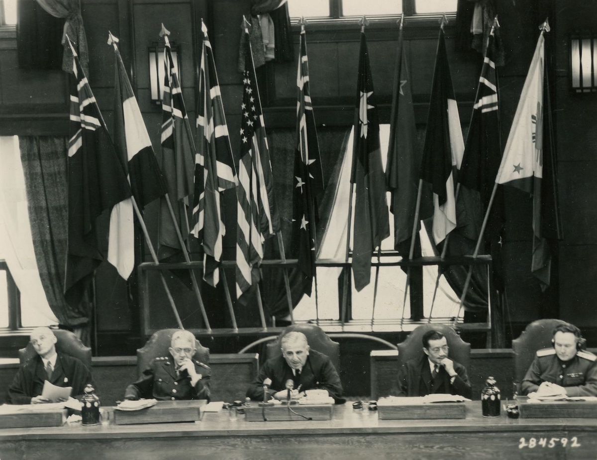 International Military Tribunal for the Far East judges on the bench, 3 March 1947. UVA LAW Special Collections (CC BY 4.0). International Military Tribunal for the Far East judges on the bench, 3 March 1947. UVA LAW Special Collections (CC BY 4.0).