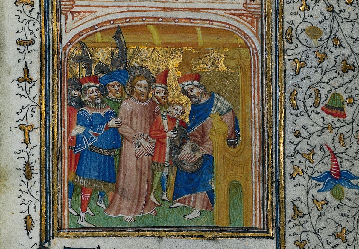 Christ before Pilate, from a French book of hours by Henri d'Orquevaulx, c. 1420-30. Cleveland Museum of Art. Public Domain. Christ before Pilate, from a French book of hours by Henri d'Orquevaulx, c. 1420-30. Cleveland Museum of Art. Public Domain.